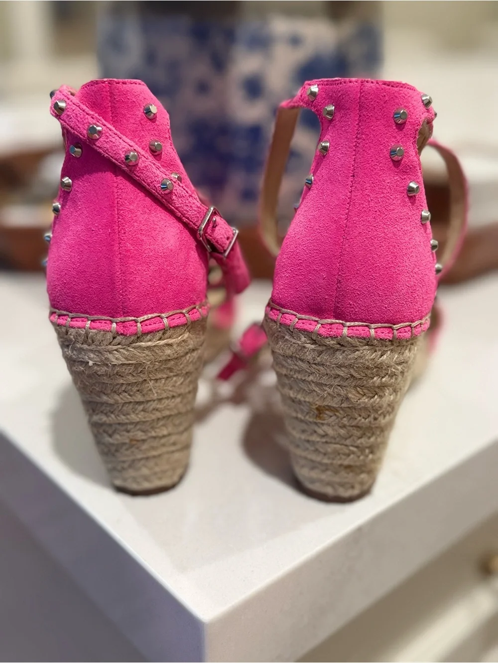 Vince Camuto Suede Vannissa Studded Ankle-Wrap Espadrille Wedges